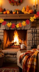 Obraz premium Autumn Cozy Living Room with Fireplace.