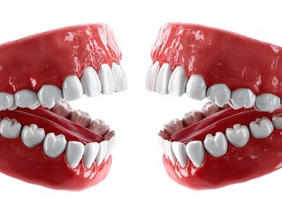 Obraz premium Two sets of human teeth are displayed to showcase dental anatomy and oral health on a bright white background.