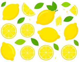 Flat lay of lemon slices and whole lemons