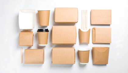 Flat lay of various cardboard food containers