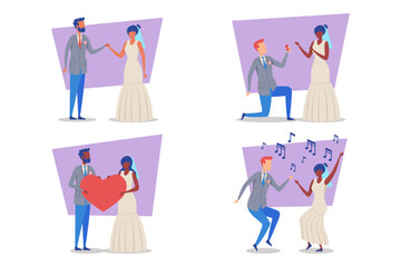 Couples celebrating their love in vibrant setting, engaging in heartfelt moments. From exchanging vows to joyful dances, atmosphere filled with happiness and music