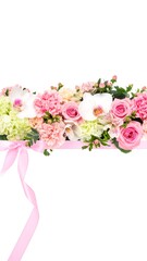 Floral border with pink ribbon