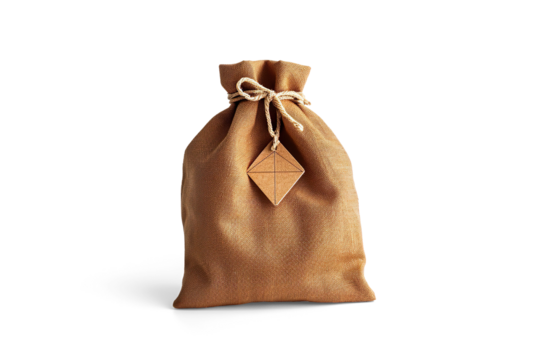 Brown Textured Cotton Pouch with Geometric on a transparent background
