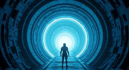 Focused Person in Futuristic Tunnel.