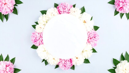 Floral circle frame on pastel background