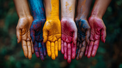 Multicultural hands each holding a unique item symbolizing their background and identity 