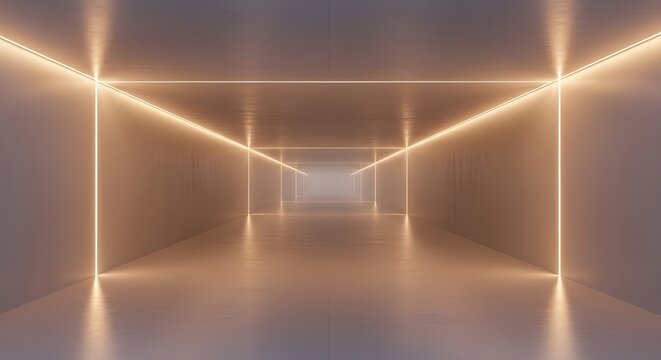 Futuristic Corridor - Warm Glowing Orange Light, Sci-Fi Tunnel, Abstract Space, Modern Architecture, Future Pathway, Ambient Illumination