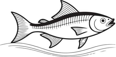 Hand-Drawn Fish Icon Sketch Minimal Black and White Outline Vector Marine Graphic