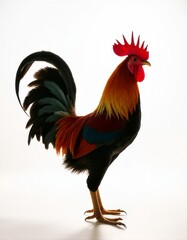 Fototapeta premium Majestic Bantam Rooster Profile with Sharp Details and Striking Backlight on White