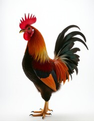 Fototapeta premium Majestic Bantam Rooster Profile with Sharp Details and Striking Backlight on White