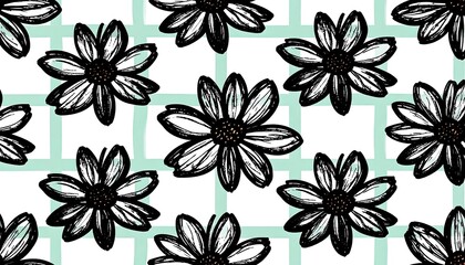 Floral pattern on grid background
