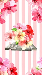 Floral pattern on pastel stripes