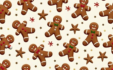Seamless christmas pattern retro style with gingerbread cookies. High quality