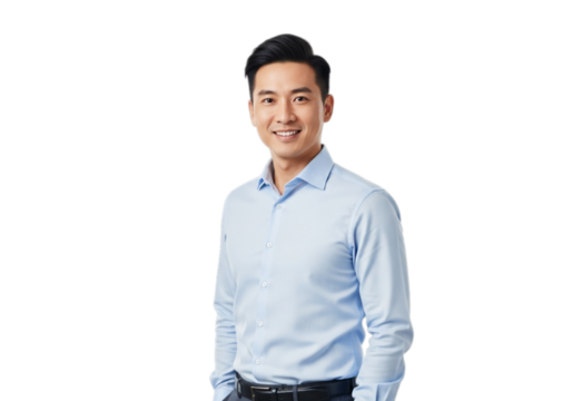 Photo of smiling asian businessman portrait isolated on transparent background in studio