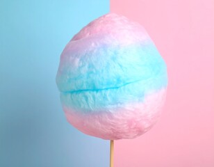 Fluffy pink and blue cotton candy on a stick
