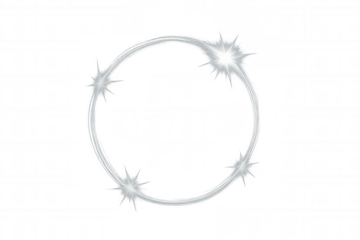 Luminous circular light frame glowing with sparkling stars, creating elegant illumination against transparent backdrop