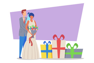 Simple line art illustration of wedding car featuring two interlocking rings on roof. Love and marriage concept