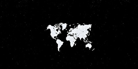 Fototapeta premium White world map on a black background, symbolizing global connectivity and international reach