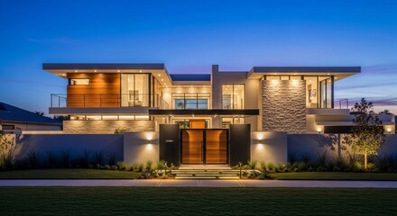 Stunning modern home exterior design with elegant landscape views