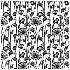 Poppy flower seamless pattern silhuoette background