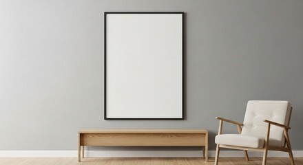 Elegant blank canvas mock-up with chair in modern home interior