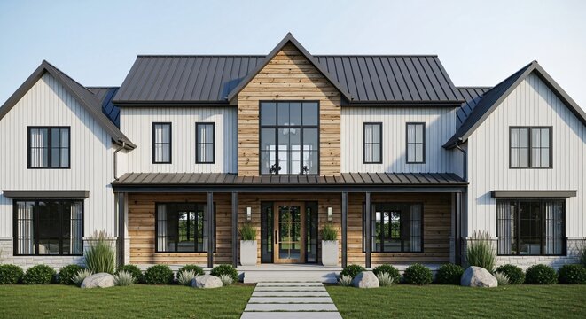 Stunning modern farmhouse exterior with beautiful curb appeal