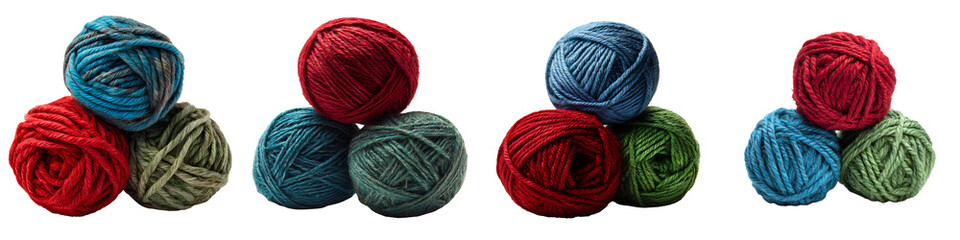 Stack of colorful yarn balls set. Isolated on transparent background.
