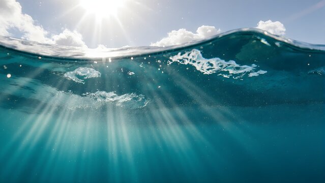 Crystal Waterline Splash With Bubbles And Sunburst
