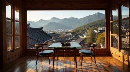 korean house, hanok, hanok style cafe, view from the window
