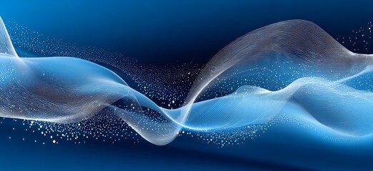 An abstract blue wave pattern with sparkling particles, showcasing a dynamic and fluid visual design.