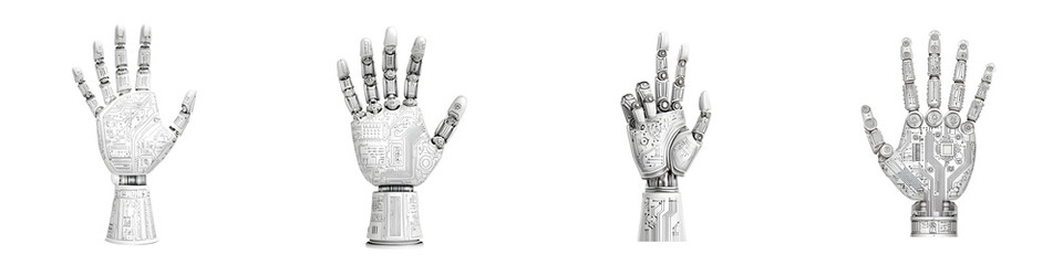 Naklejka premium Robot Hands: Futuristic Mechanical Hand Illustrations on White