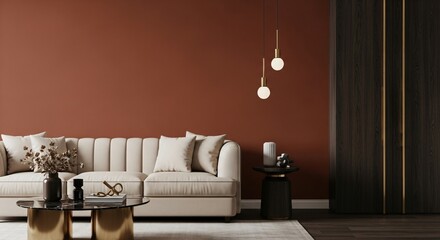 Elegant sofa with stylish decor creates a relaxed atmosphere