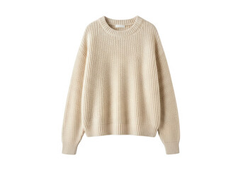Cream cable knit crew neck sweater isolated on transparent background