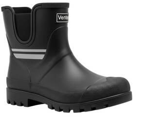 Black waterproof work boot isolated on transparent background