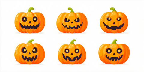 jack o lantern,halloween pumpkin set,halloween pumpkin icons,set of vector illustrationorange pumpkin jack-o-lantern isolated on white background.Halloween pumpkin face set,Pumpkin-squash