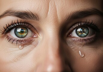 Naklejka premium Close-up of sad woman's eyes with tears