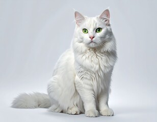 White cat, sitting, studio shot