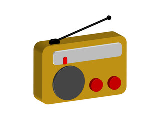 Simple 3D illustration of a radio icon. Transparent PNG format.