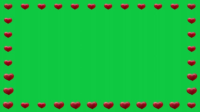 Photo frame with heart shape border on green screen background motion graphic effects. 