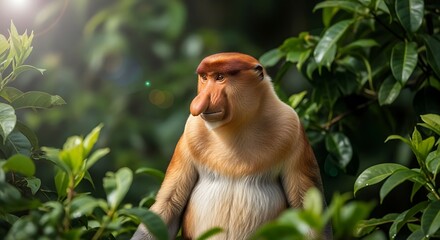 Naklejka premium Proboscis Monkey in Green Foliage