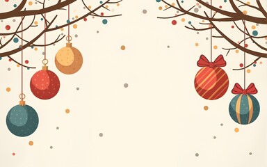 Cute hanging decorations, christmas template for card and banner. Vector illustration in flat cartoon style. High quality