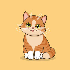 A vector illustration of a cute orange kitten with big eyes isolated background