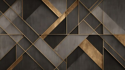A sophisticated design featuring intersecting geometric shapes in dark gray and gold tones.