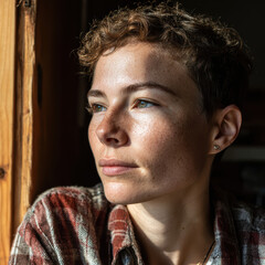 Freckled Serenity: A Portrait Bathed in Golden Light