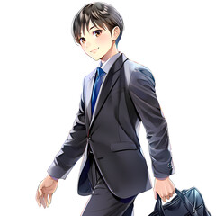 歩く若いビジネスマン（漫画・アニメ調）
