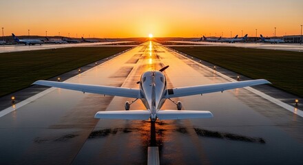 Experience the thrill of flight with this plane ready for takeoff at sunrise, promising adventure and new horizons for travel and business