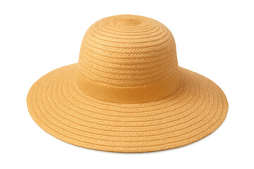 Classic yellow straw hat offering protection from the sun, isolated on a transparent background