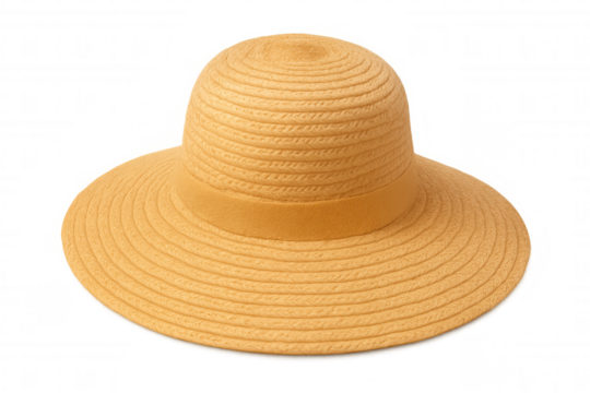 Classic yellow straw hat offering protection from the sun, isolated on a transparent background