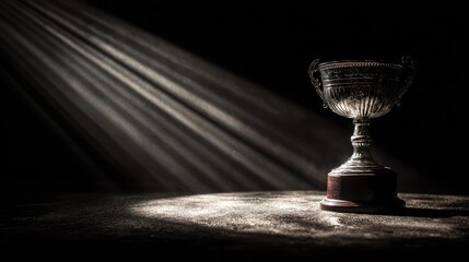 Illuminated trophy on dark surface