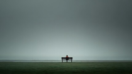 Solitary figure on a park bench in overcast weather